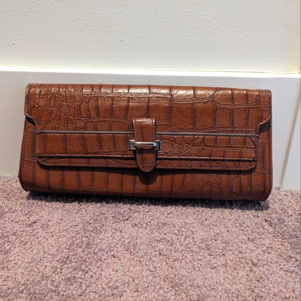 Brown croc clutch